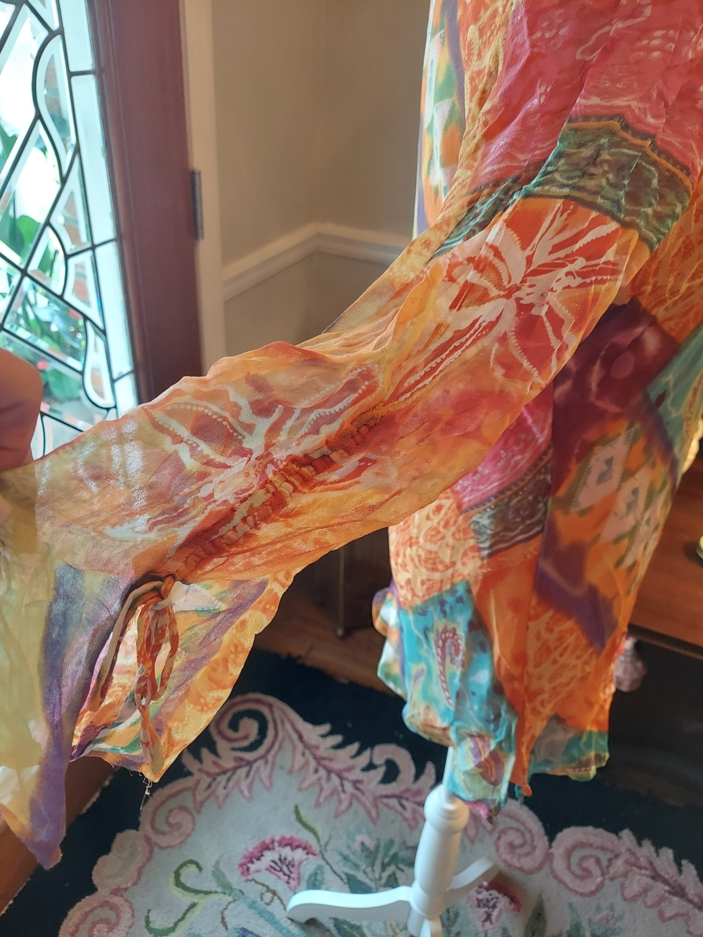 V-Neck Multicolor Patchwork Boho Tunic - Orange Mix - Picture 2 of 4